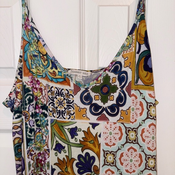 Johnny Was Boho Slip Dress Patchwork Floral Tile Print Pima Cotton Modal Size M - Picture 7 of 13